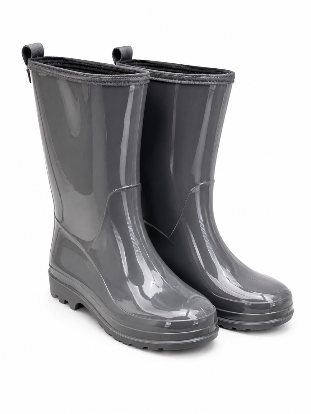 Women's Gray Waterproof Gloss Rain Boots - Comfortable Winter Footwear